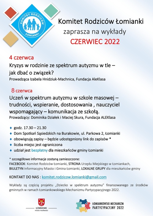 Wykład: Uczeń w spektrum autyzmu w szkole masowej – trudności, wspieranie, dostosowania, nauczyciel wspomagający - komunikacja ze szkołą